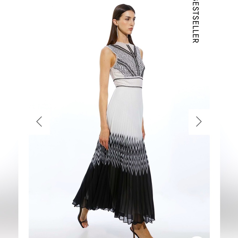 Karen Millen Guipure Lace Pleated Sleeveless Woven Maxi Dress Sz 12